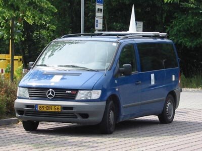 The omnidirectional antenna on the roof of the van measured interference
