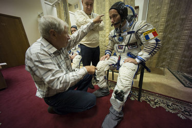 Thomas wearing his Sokol spacesuit 