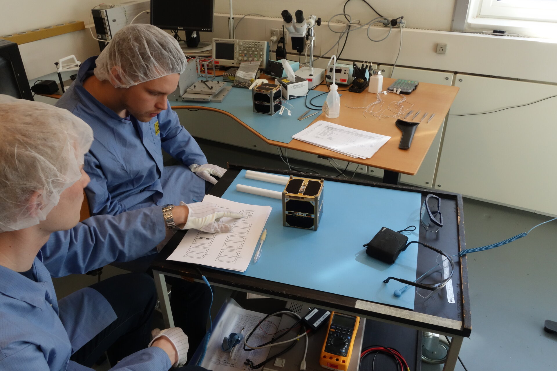 Visual inspection of AAUSAT4 after a vibration test