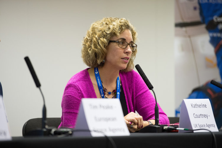 Katherine Courtney speaking at Press conference with ESA astronaut Tim Peake