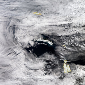A-68 iceberg positions as seen by Copernicus Sentinel-3 mission