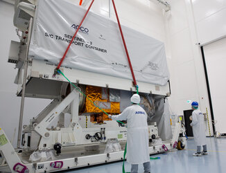 Sentinel-2C being packed for shipping to test facilities