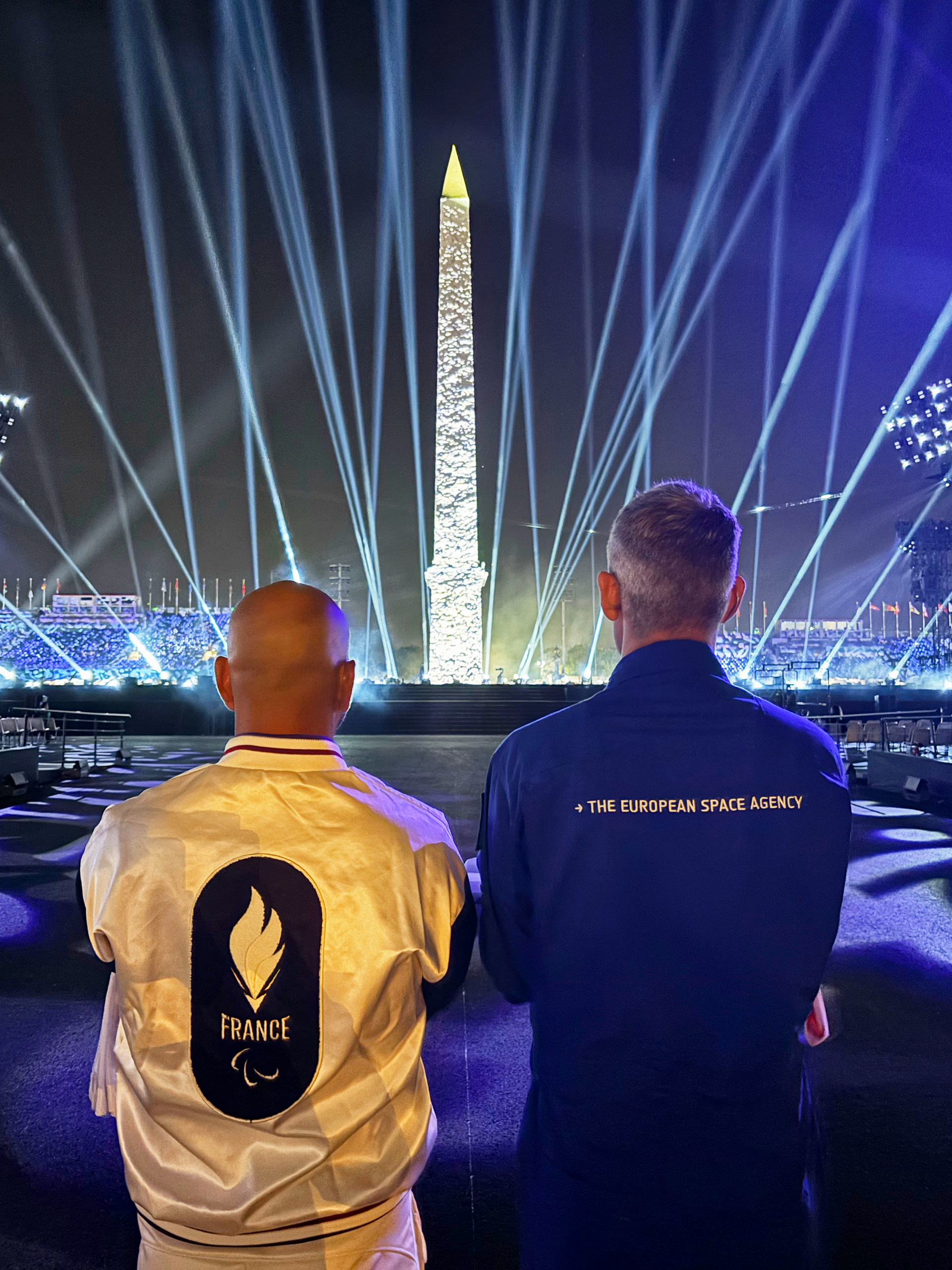 John McFall carrying the flag at the Paris Paralympic Opening Ceremony.