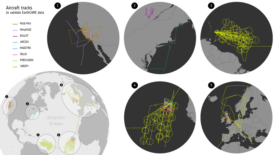 EarthCARE validation aircraft tracks