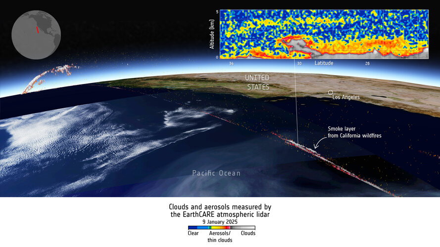 EarthCARE images smoke layer from Los Angeles fire