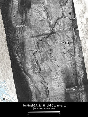 Myanmar earthquake coherence map from Sentinel-1
