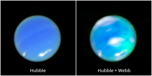 Neptune Auroras (Hubble and Webb Image)