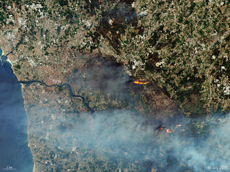 Copernicus Sentinel-2 captured wildfires burning in northern Portugal on Wednesday, 30 July. 