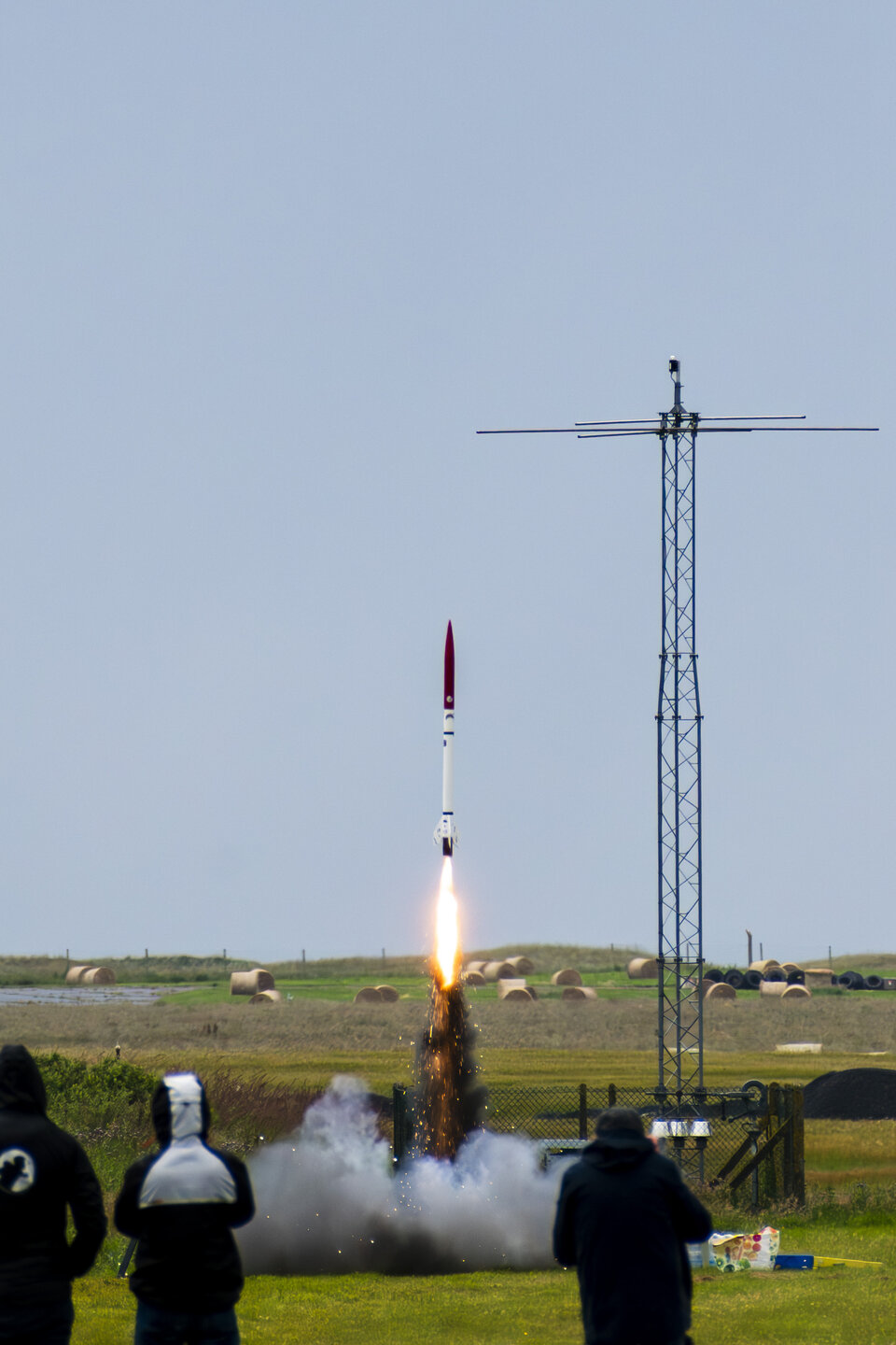 Students observing a rocket launch