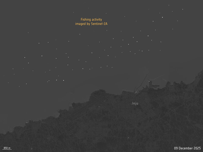 Fishing boats off South Korea imaged by Sentinel-2A at night